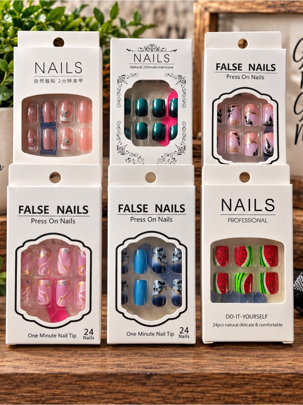 Press-On False Nails Set – Multicolor Designs in 6 packs
